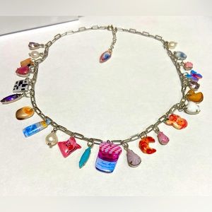 Haricot Vert Dear Diary Charmie Necklace Loaded Silver Gems Freshwater Pearls